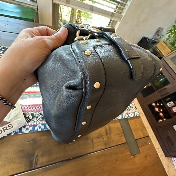 Michael Kors Studded Tumbled Black Leather Silver Twist Shoulder Bag, Dusty, EUC - Picture 7 of 15